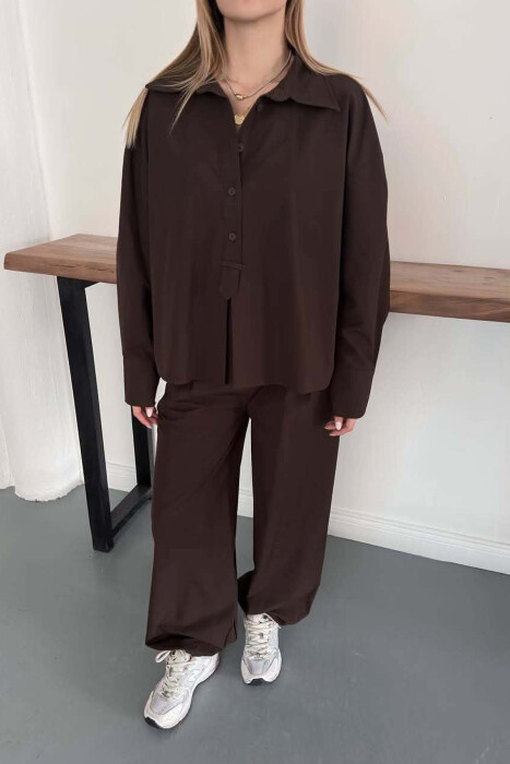 ONE COLOR SHIRT + TROUSERS WOMAN SET BROWN/KAFE - 4