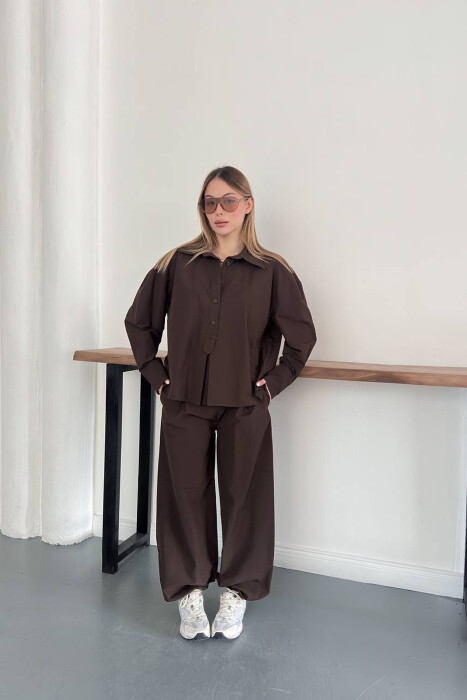 ONE COLOR SHIRT + TROUSERS WOMAN SET BROWN/KAFE - 5