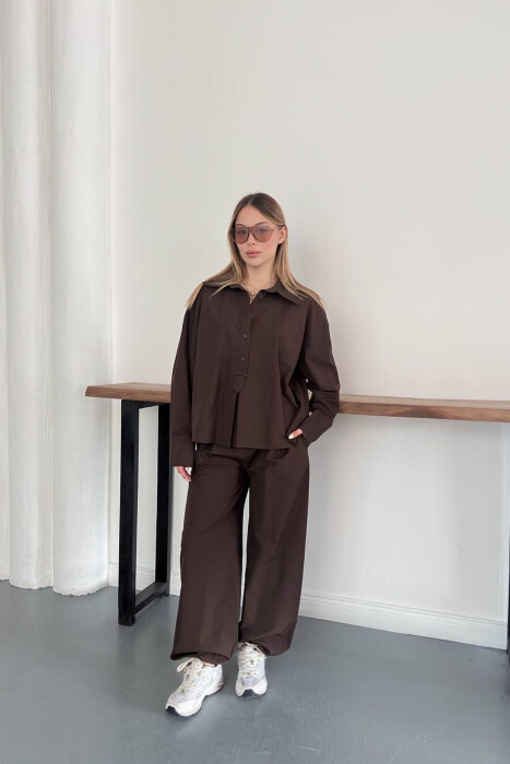 ONE COLOR SHIRT + TROUSERS WOMAN SET BROWN/KAFE - 6