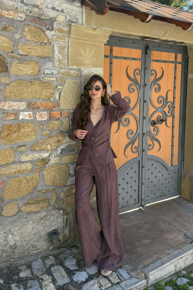 ONE COLOR SHIRT + TROUSERS WOMAN SET BROWN/KAFE - 1