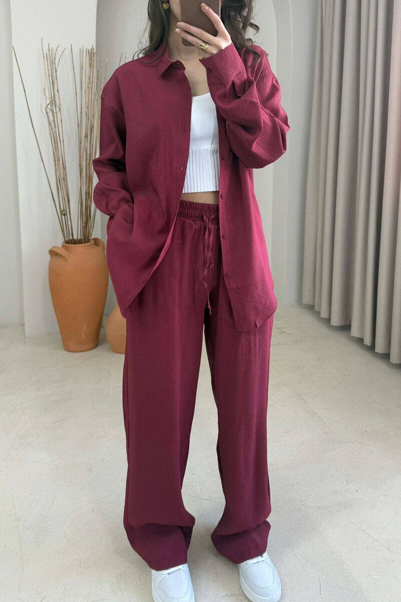 ONE COLOR SHIRT + TROUSERS WOMAN SET BURGUNDY/VISHNJE - 2