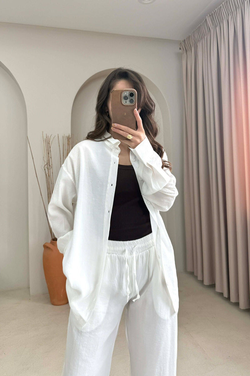 ONE COLOR SHIRT + TROUSERS WOMAN SET CREAM/KREM - 2