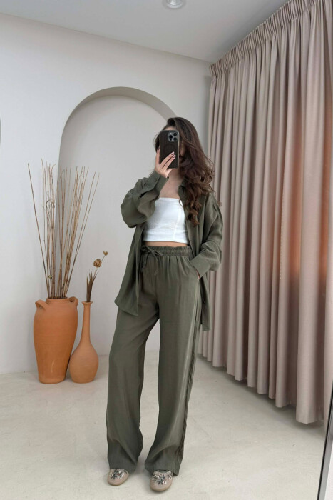 ONE COLOR SHIRT + TROUSERS WOMAN SET DARK GREEN/JEE 