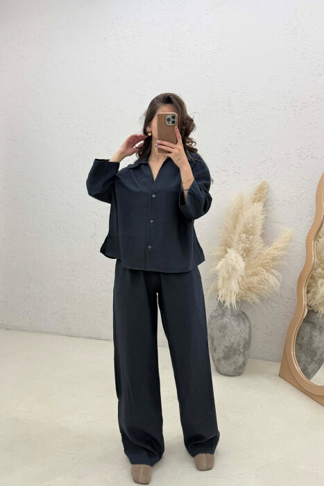 ONE COLOR SHIRT + TROUSERS WOMAN SET DARK GREY/GEE - KLAUDIO FASHION