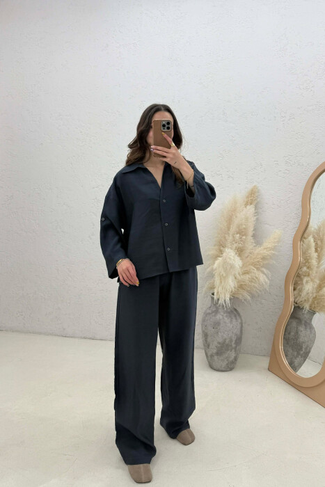 ONE COLOR SHIRT + TROUSERS WOMAN SET DARK GREY/GEE - 2