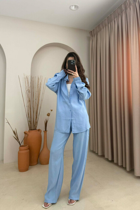 ONE COLOR SHIRT + TROUSERS WOMAN SET LIGHTBLUE/BZ 