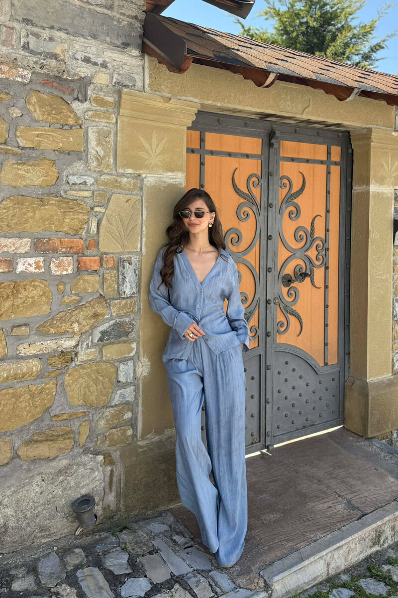 ONE COLOR SHIRT + TROUSERS WOMAN SET LIGHTBLUE/BZ - 2