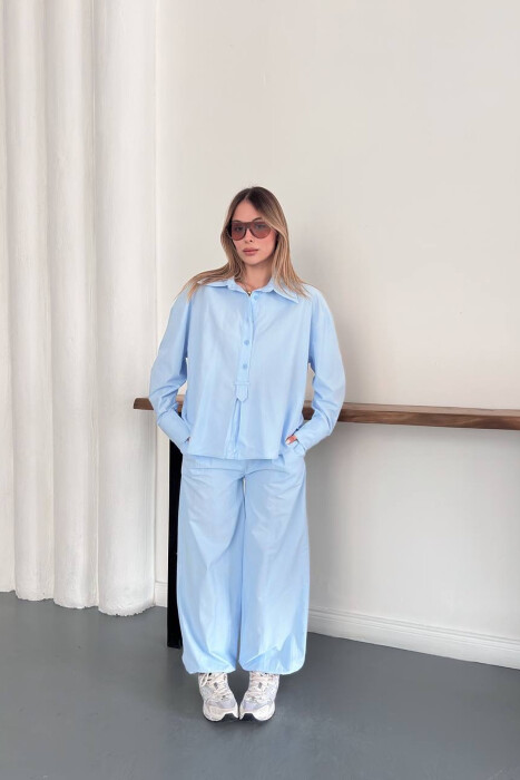 ONE COLOR SHIRT + TROUSERS WOMAN SET LIGHTBLUE/BZ - 1