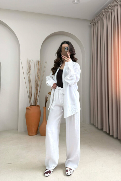 ONE COLOR SHIRT + TROUSERS WOMAN SET WHITE-E BARDHE 