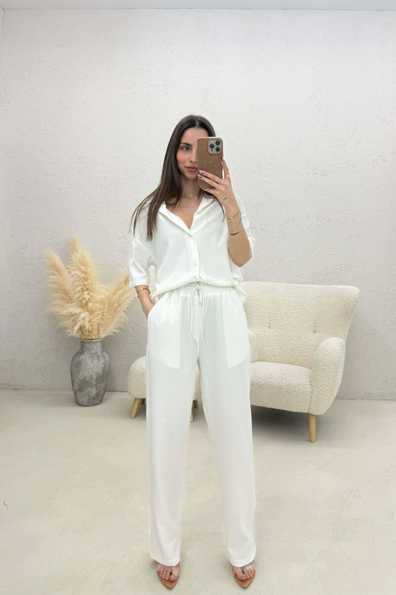ONE COLOR SHIRT + TROUSERS WOMAN TWO PIECE SET WHITE-E BARDHE - 1