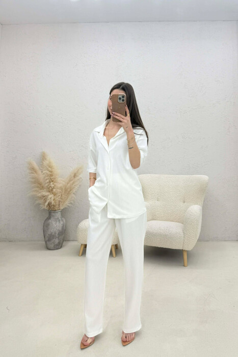 ONE COLOR SHIRT + TROUSERS WOMAN TWO PIECE SET WHITE-E BARDHE - 2