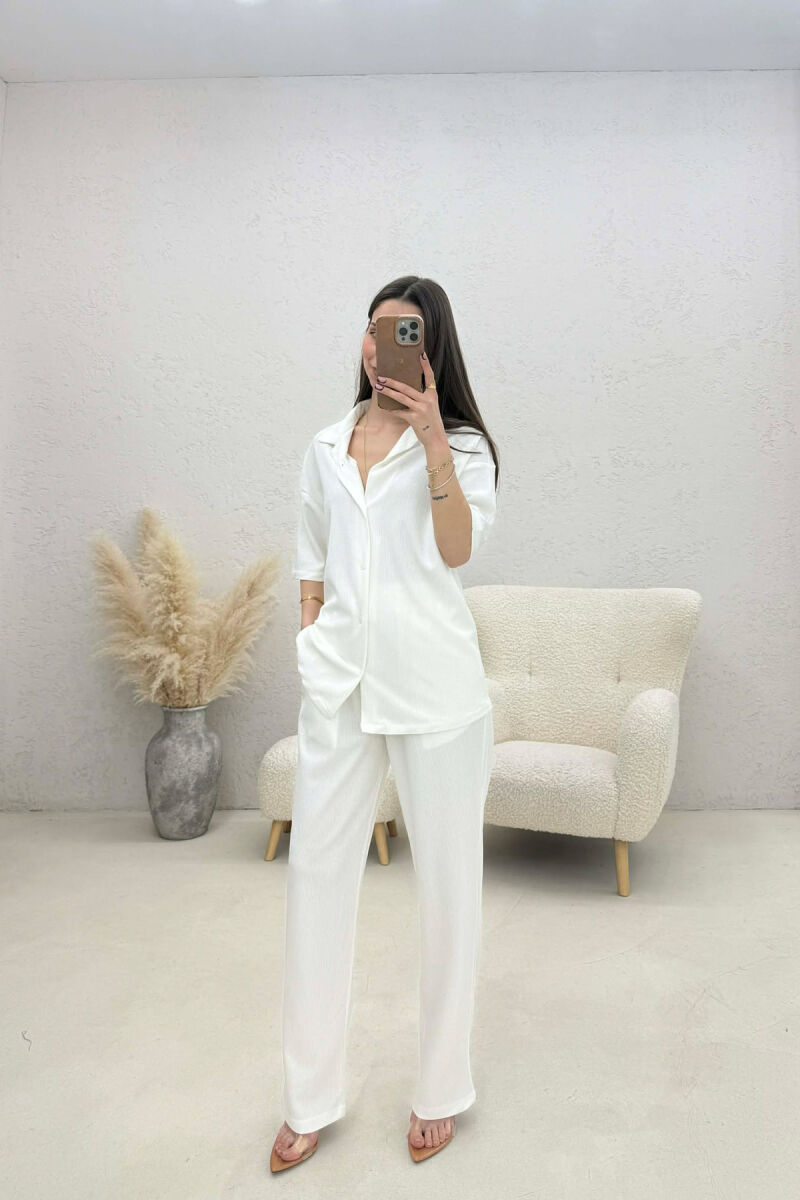 ONE COLOR SHIRT + TROUSERS WOMAN TWO PIECE SET WHITE-E BARDHE - 2