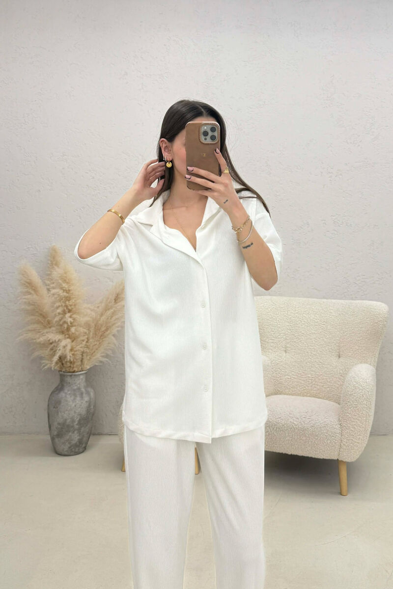 ONE COLOR SHIRT + TROUSERS WOMAN TWO PIECE SET WHITE-E BARDHE - 3