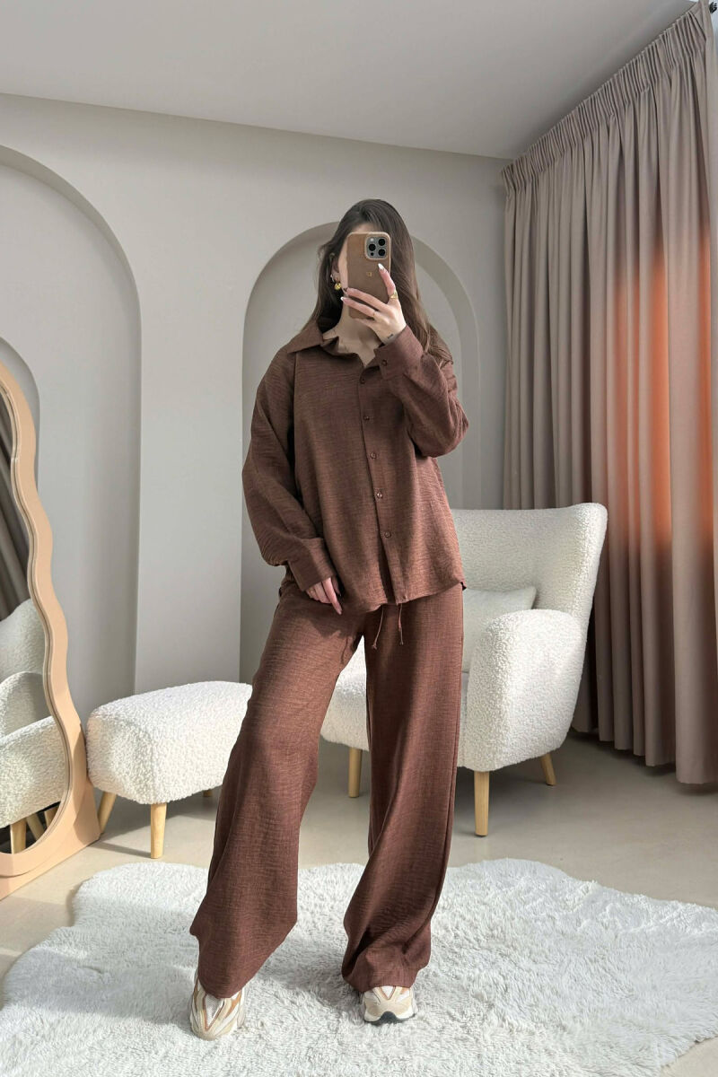 ONE COLOR SHIRT+ TROUSERS WOMEN SET BROWN/KAFE - 1
