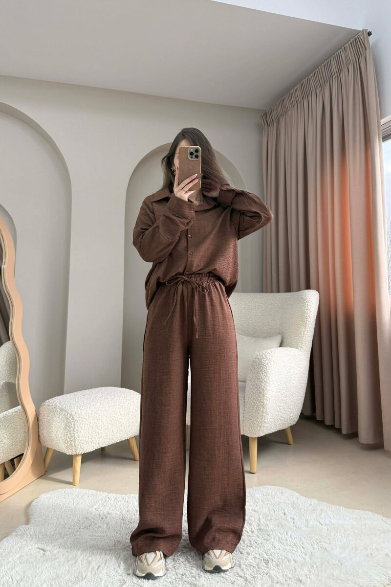 ONE COLOR SHIRT+ TROUSERS WOMEN SET BROWN/KAFE - 4