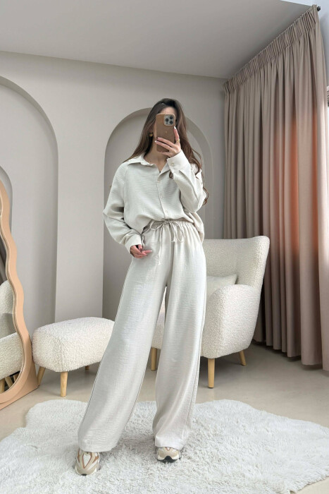 ONE COLOR SHIRT+ TROUSERS WOMEN SET CREAM/KREM - 1