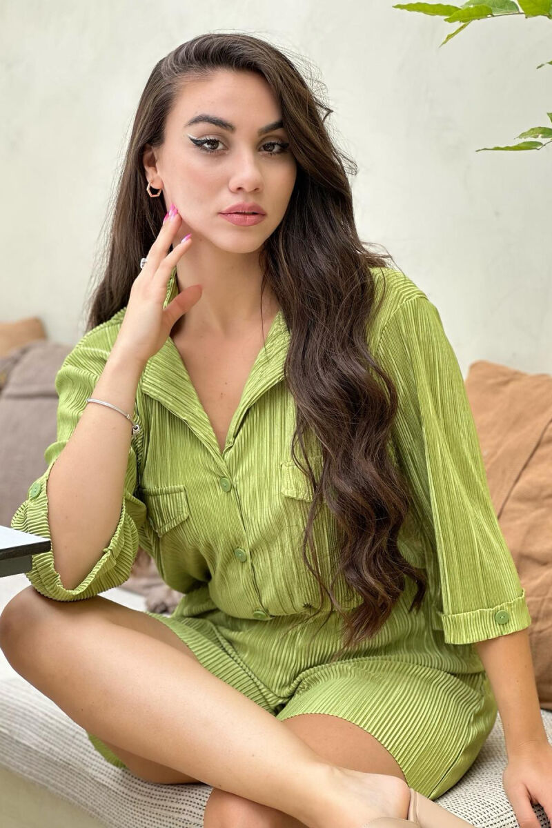 ONE COLOR SHIRT+SHORT TROUSERS WOMAN SET LIGHT GREEN/JEZB - 1