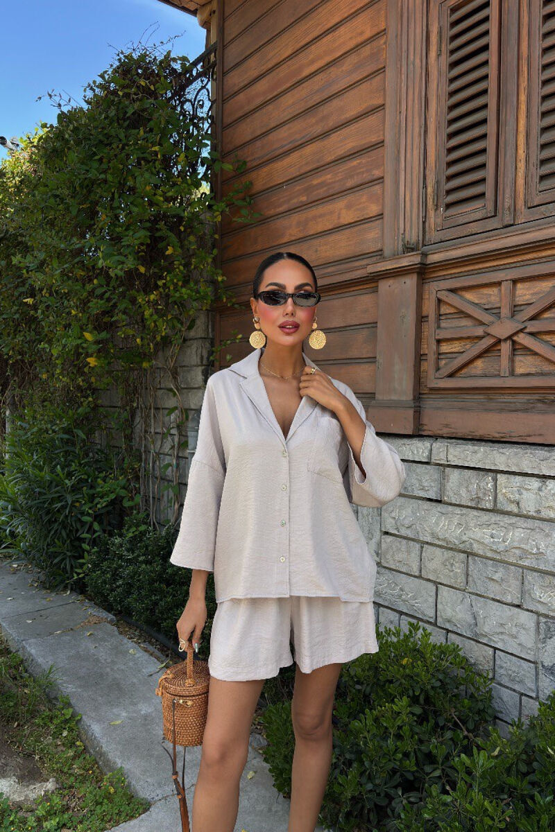 ONE COLOR SHIRT+SHORTS WOMEN SET BEIGE/BEZHE - 2