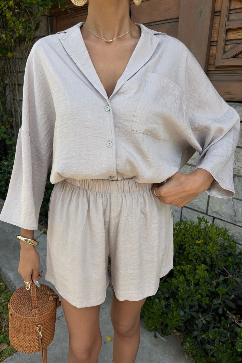 ONE COLOR SHIRT+SHORTS WOMEN SET BEIGE/BEZHE - 4