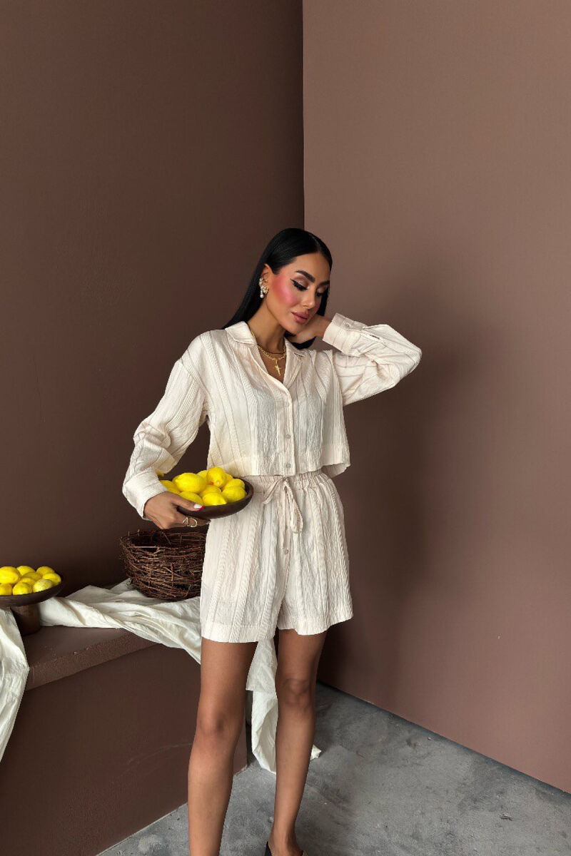 ONE COLOR SHIRT+SHORTS WOMEN SET CREAM/KREM - 2