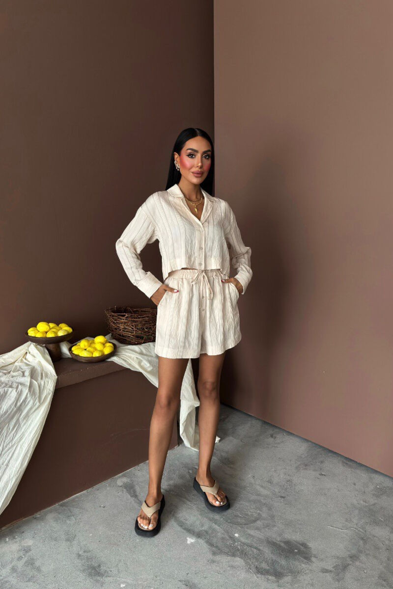 ONE COLOR SHIRT+SHORTS WOMEN SET CREAM/KREM - 4