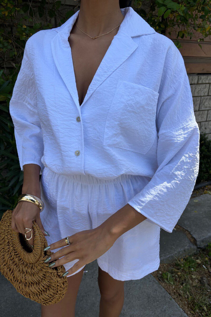ONE COLOR SHIRT+SHORTS WOMEN SET WHITE-E BARDHE - 3