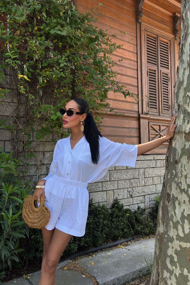 ONE COLOR SHIRT+SHORTS WOMEN SET WHITE-E BARDHE - 5