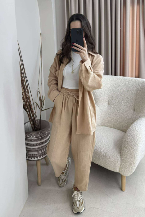 ONE COLOR SHIRT+TROUSERS WOMEN SET BEIGE/BEZHE 