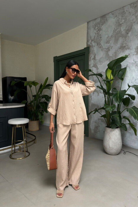 ONE COLOR SHIRT+TROUSERS WOMEN SET BEIGE/BEZHE - 4