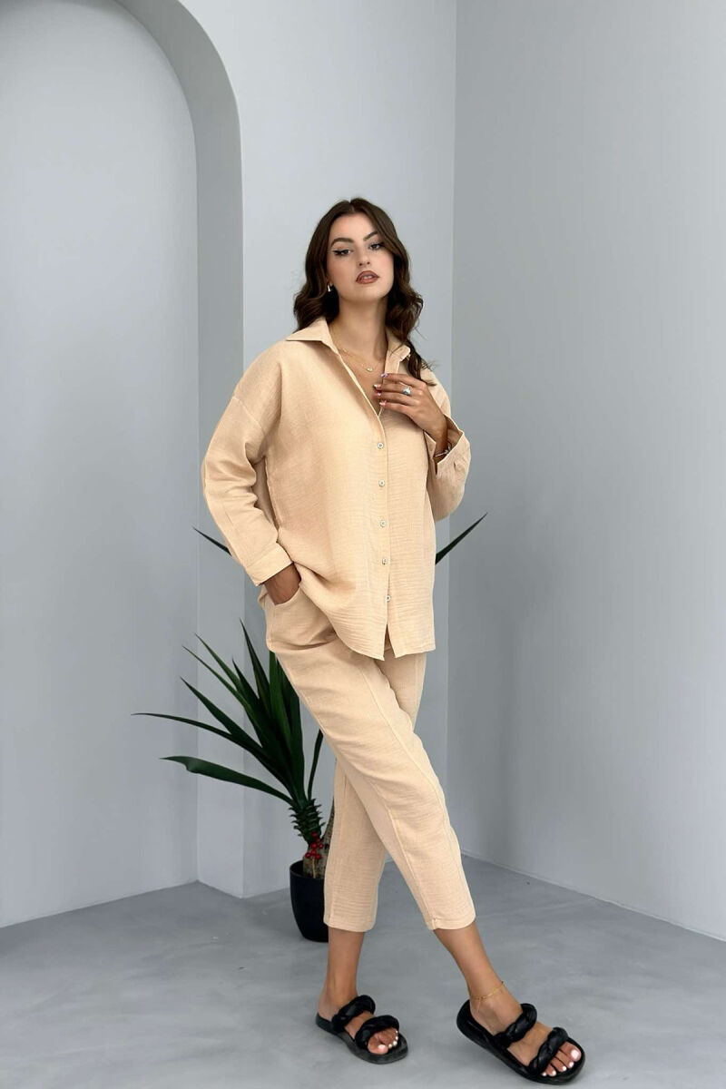 ONE COLOR SHIRT+TROUSERS WOMEN SET BEIGE/BEZHE - 3