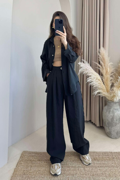 ONE COLOR SHIRT+TROUSERS WOMEN SET BLACK/ E ZEZE - 1