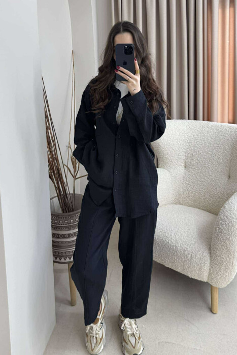 ONE COLOR SHIRT+TROUSERS WOMEN SET BLACK/ E ZEZE - 1