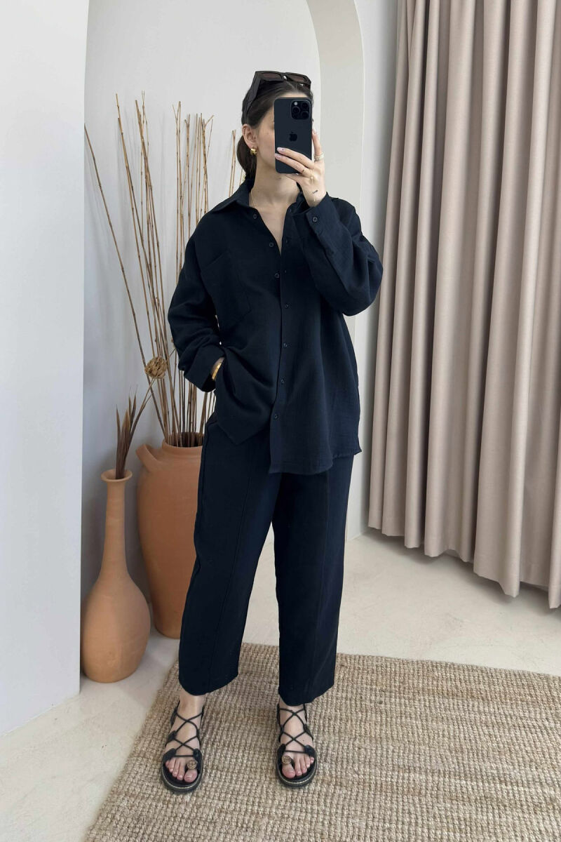 ONE COLOR SHIRT+TROUSERS WOMEN SET BLACK/ E ZEZE - 1