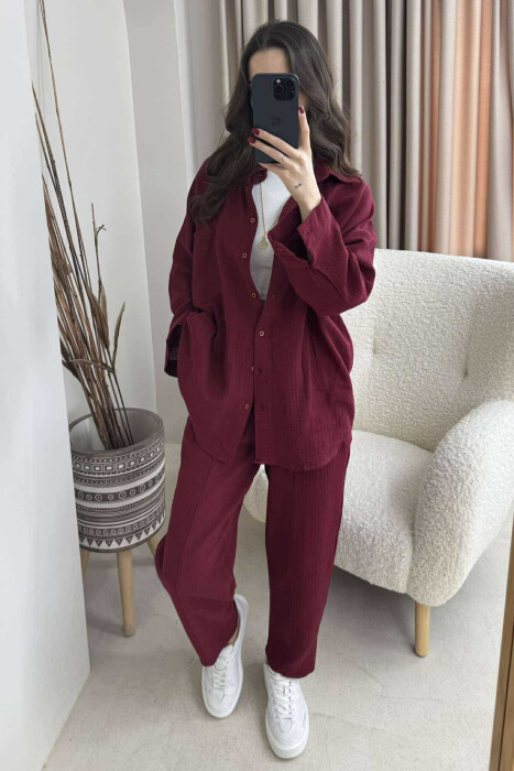 ONE COLOR SHIRT+TROUSERS WOMEN SET BURGUNDY/VISHNJE 