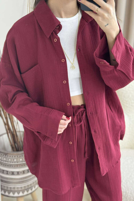 ONE COLOR SHIRT+TROUSERS WOMEN SET BURGUNDY/VISHNJE - 3