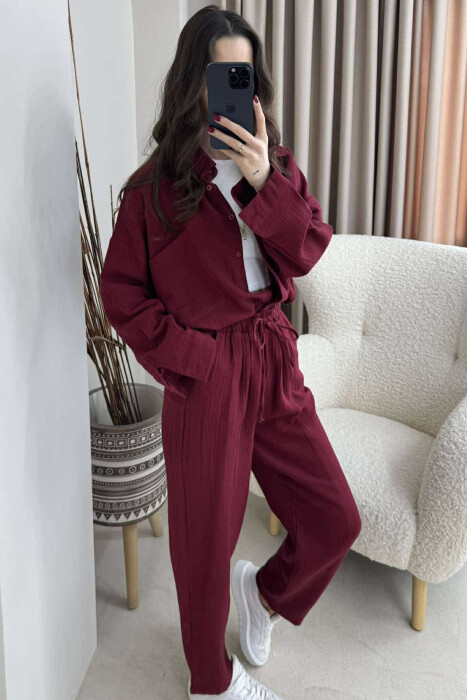 ONE COLOR SHIRT+TROUSERS WOMEN SET BURGUNDY/VISHNJE - 5