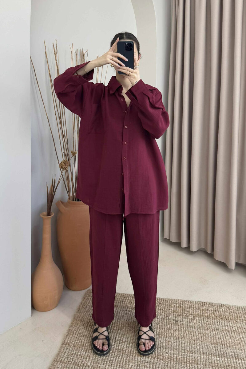 ONE COLOR SHIRT+TROUSERS WOMEN SET BURGUNDY/VISHNJE - 1