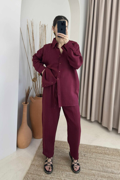 ONE COLOR SHIRT+TROUSERS WOMEN SET BURGUNDY/VISHNJE - 2