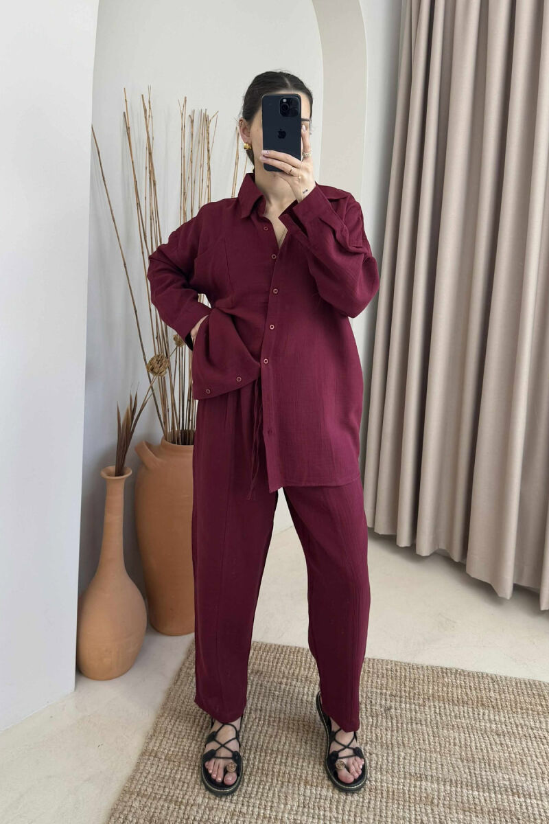 ONE COLOR SHIRT+TROUSERS WOMEN SET BURGUNDY/VISHNJE - 2