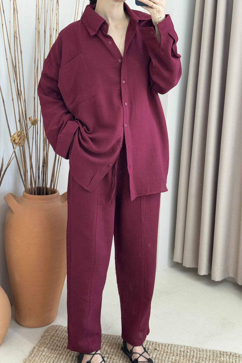 ONE COLOR SHIRT+TROUSERS WOMEN SET BURGUNDY/VISHNJE - 3