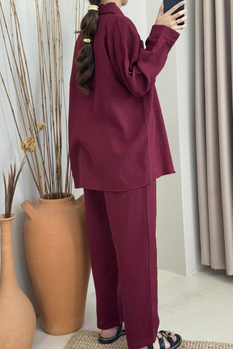 ONE COLOR SHIRT+TROUSERS WOMEN SET BURGUNDY/VISHNJE - 4