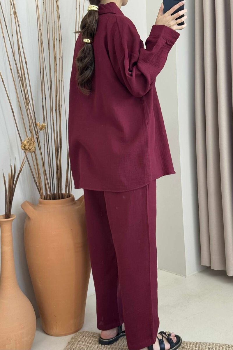 ONE COLOR SHIRT+TROUSERS WOMEN SET BURGUNDY/VISHNJE - 4