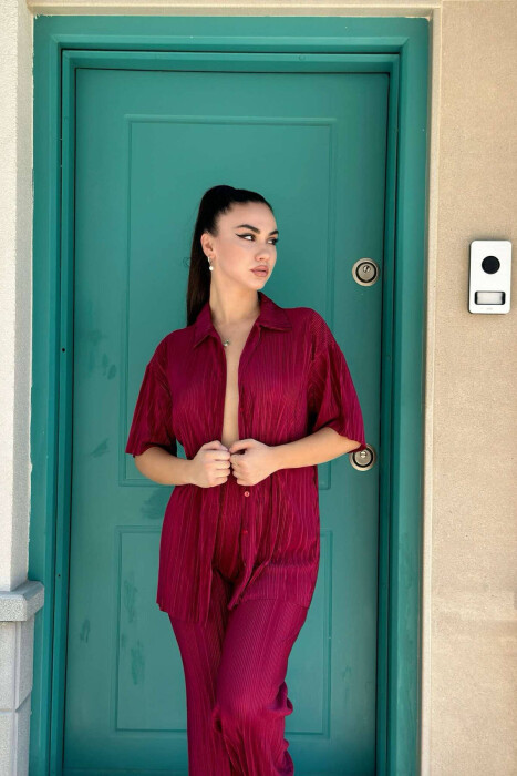 ONE COLOR SHIRT+TROUSERS WOMEN SET BURGUNDY/VISHNJE - 2