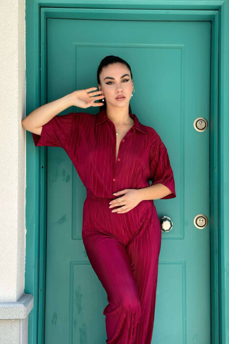 ONE COLOR SHIRT+TROUSERS WOMEN SET BURGUNDY/VISHNJE - 3