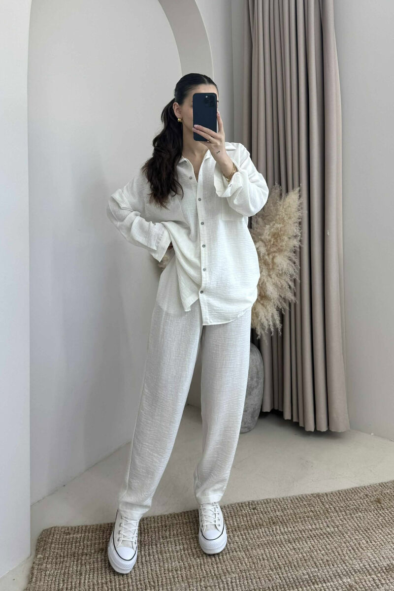 ONE COLOR SHIRT+TROUSERS WOMEN SET CREAM/KREM - 1