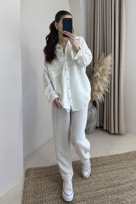 ONE COLOR SHIRT+TROUSERS WOMEN SET CREAM/KREM - 2