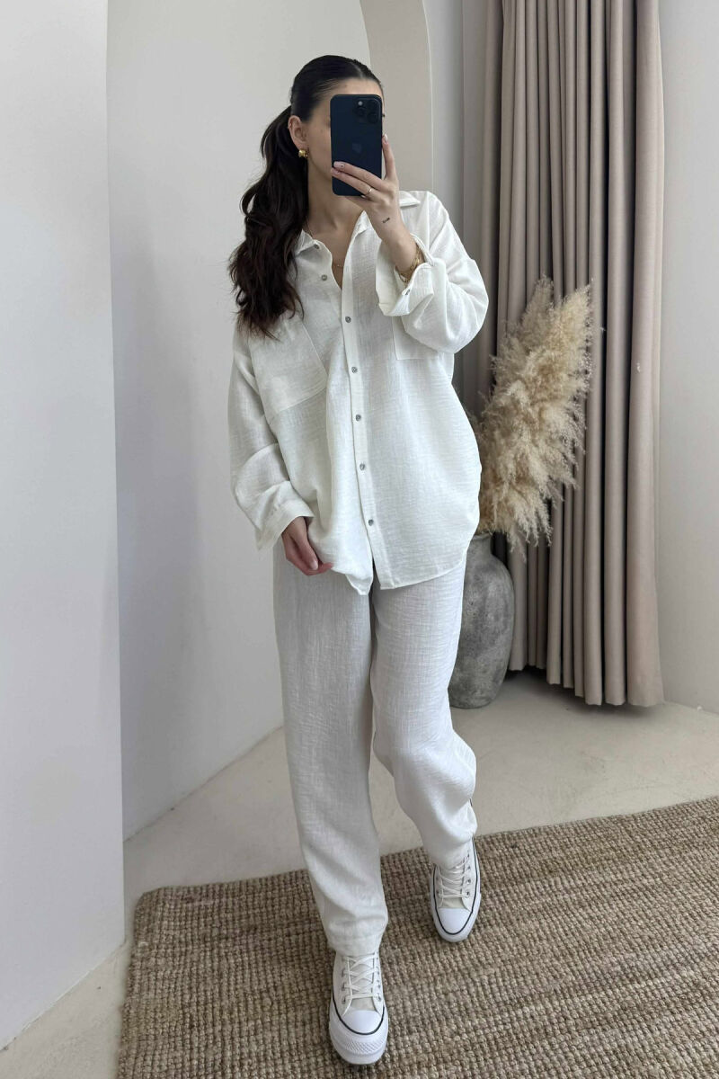 ONE COLOR SHIRT+TROUSERS WOMEN SET CREAM/KREM - 2