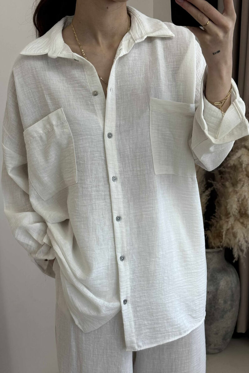 ONE COLOR SHIRT+TROUSERS WOMEN SET CREAM/KREM - 3
