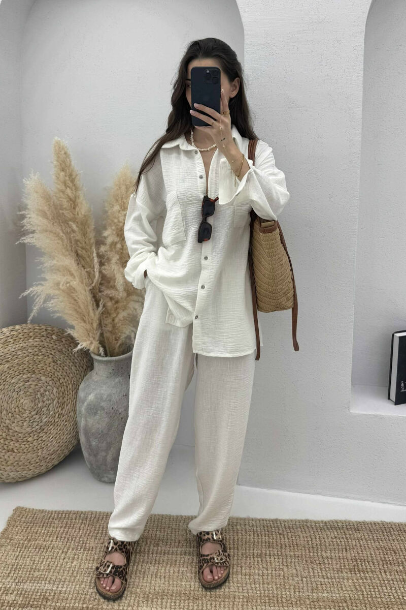 ONE COLOR SHIRT+TROUSERS WOMEN SET CREAM/KREM - 1