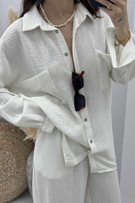 ONE COLOR SHIRT+TROUSERS WOMEN SET CREAM/KREM - 4